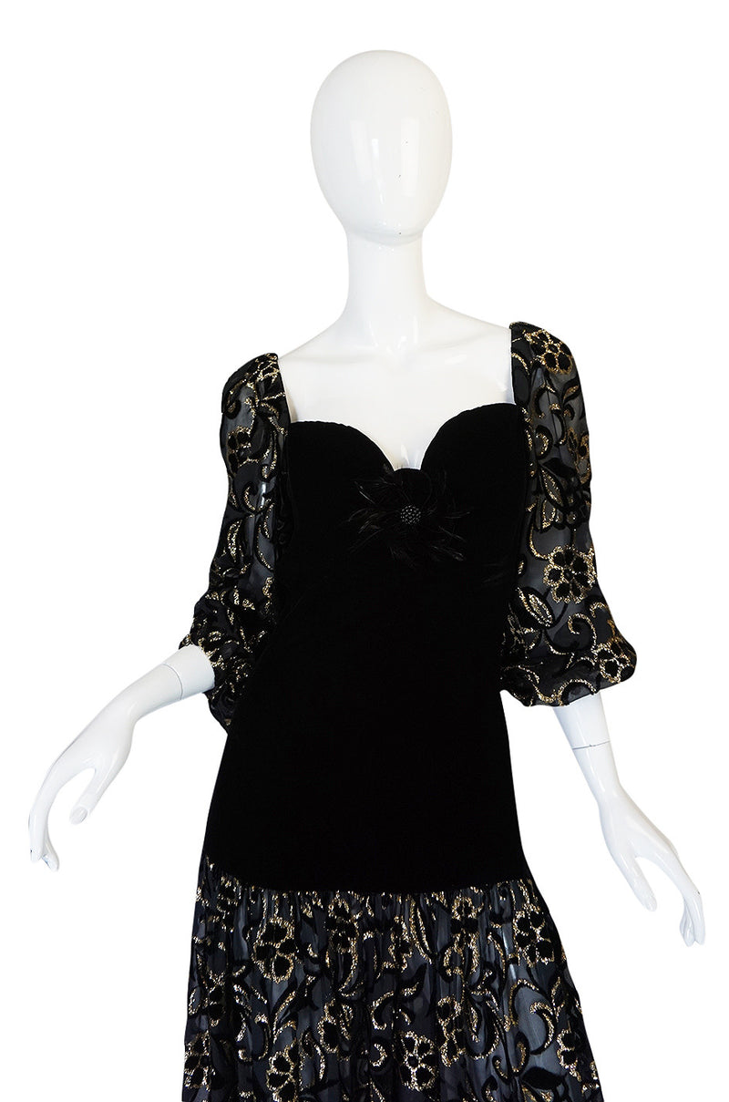 1971 Yves Saint Laurent Gold & Black Velvet Dress
