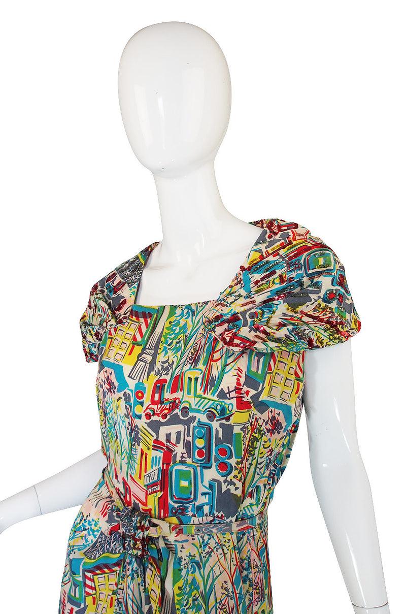1940s Pattullo Jo Copeland Silk Print Dress