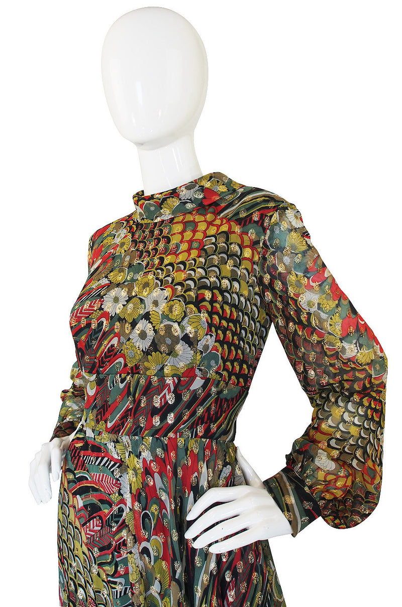 1960s Oscar de la Renta attr. Peacock Maxi Dress