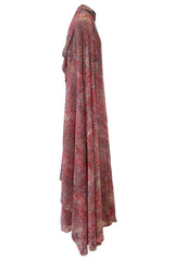 Magical c.1958 Madame Gres Haute Couture Printed Silk Chiffon Dress & Hooded Cape Piece