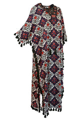 2016 Rhode Resort 'Casu' Printed Cotton Voile Tasseled Caftan Dress