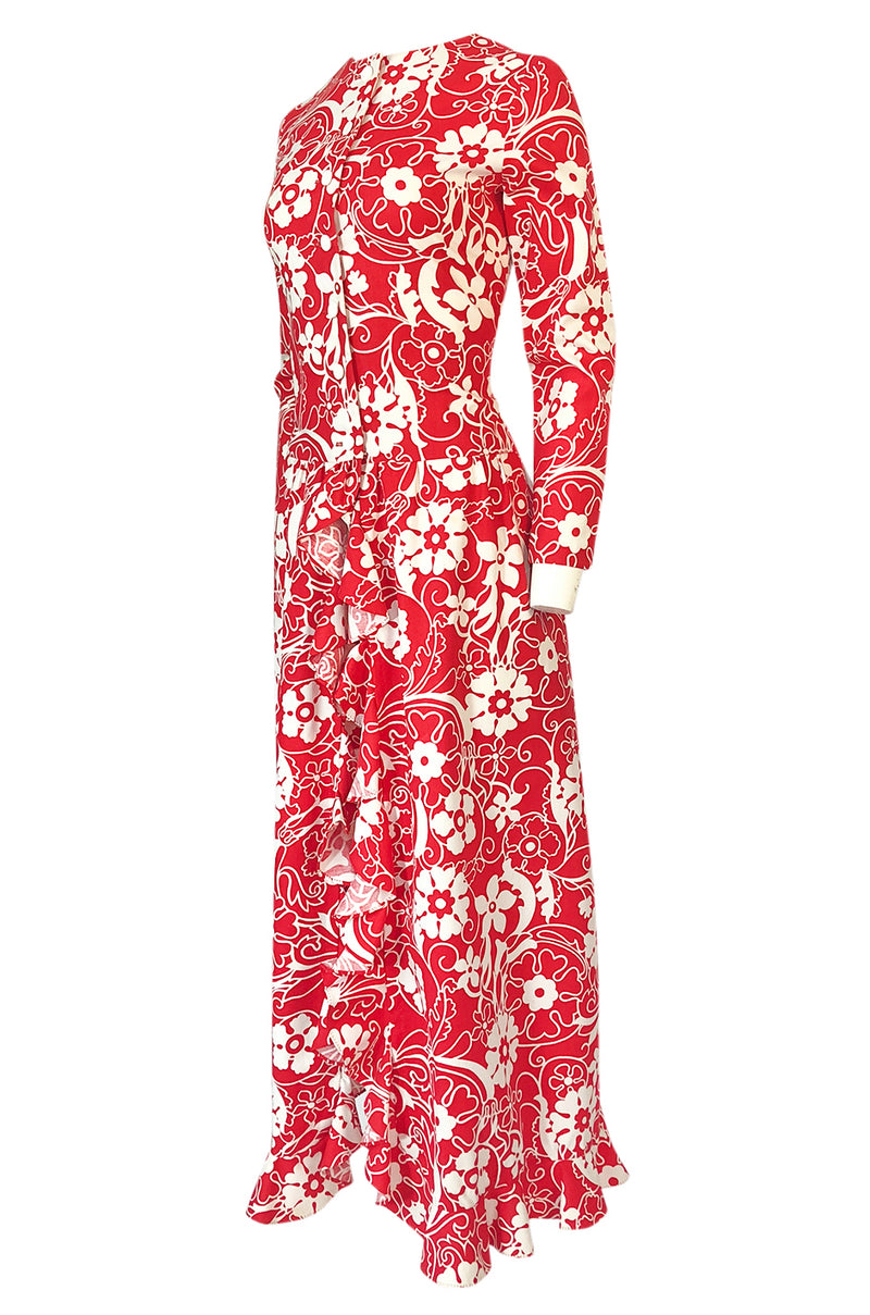 oscar de la renta red dress 1970 Oscar de la Renta Documented Red Print Beach Coat Dress – Shrimpton Couture