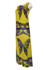 Beautiful 1960s Emilio Pucci Butterfly Printed Silk Chiffon Full Length Dress