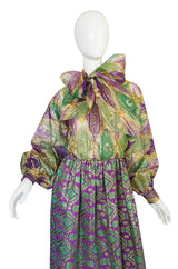 Bowed c1969 Oscar de la Renta Metallic Silk Hostess Dress