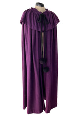Superb Fall 1977 Yves Saint Laurent Ad Campaign Purple Wool & Mohair Cape w Dramatic Collar