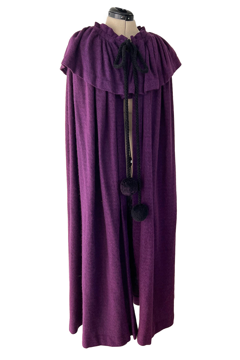 Superb Fall 1977 Yves Saint Laurent Ad Campaign Purple Wool & Mohair Cape w Dramatic Collar