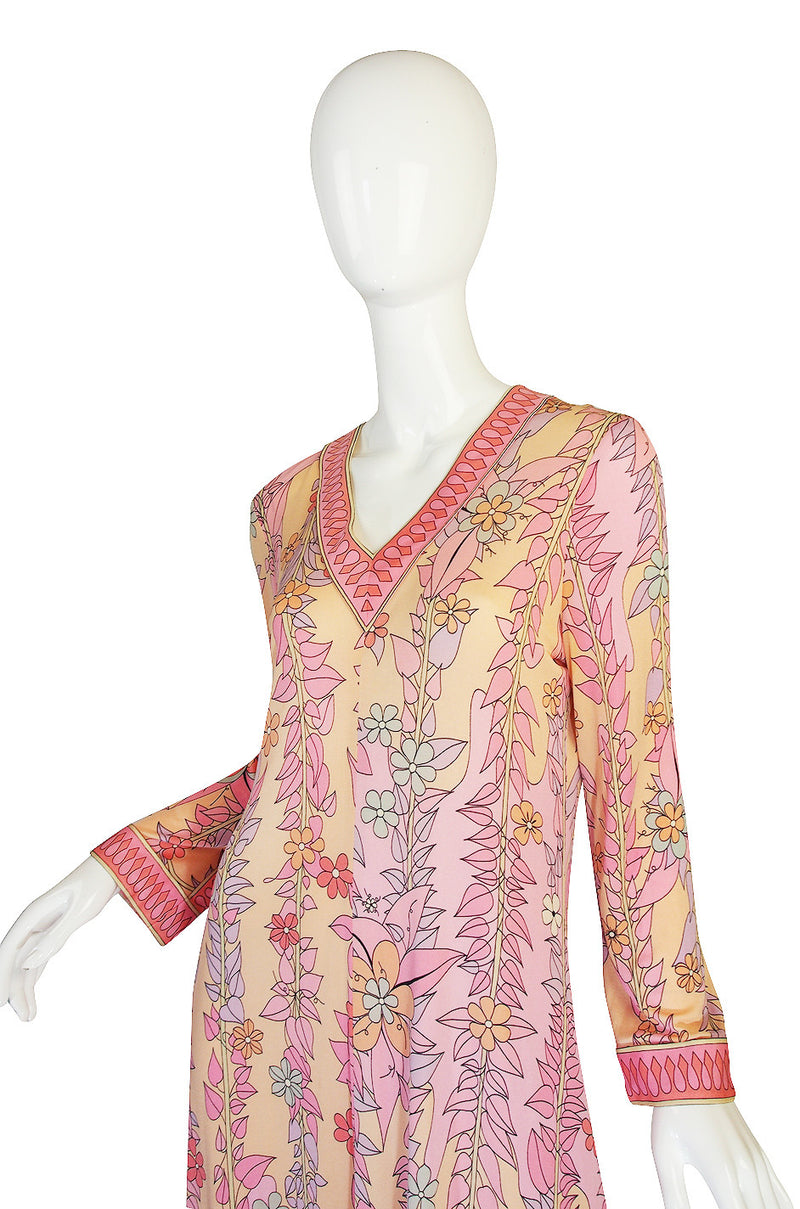 1960s Pink Silk Jersey Bessi Caftan Maxi Dress