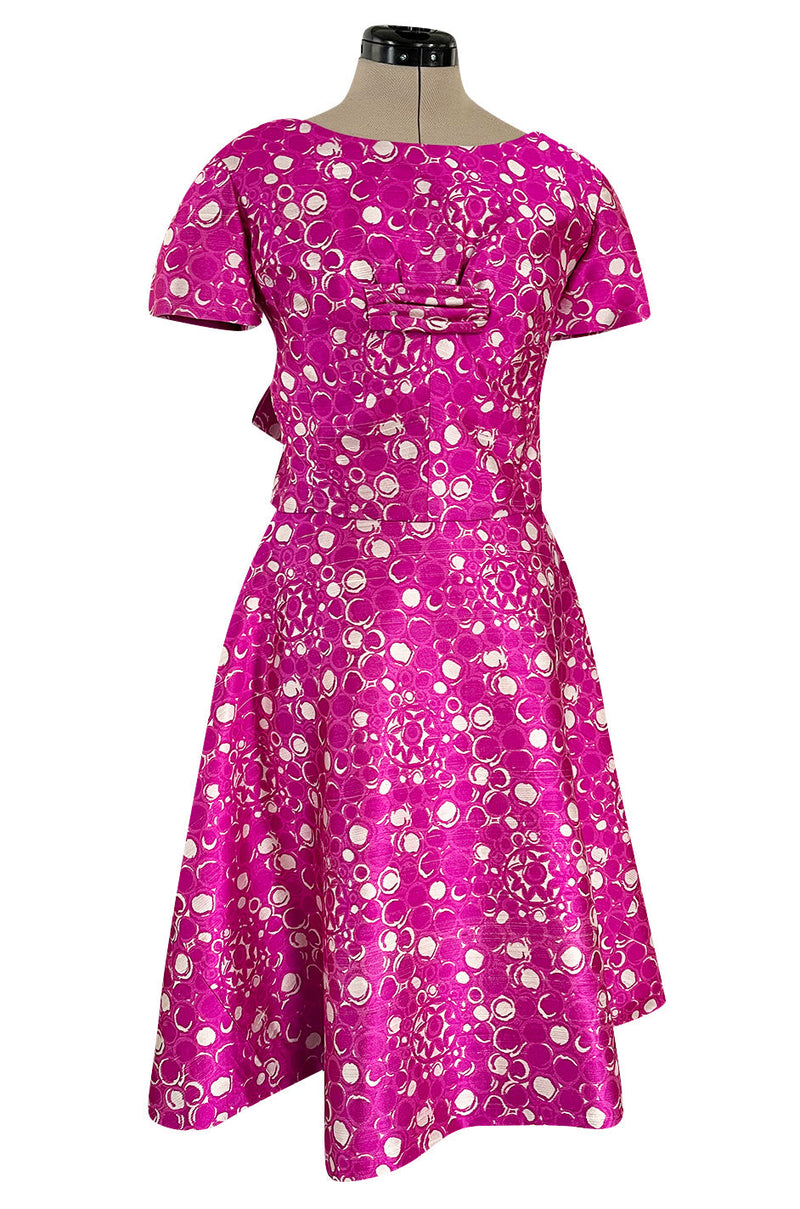Exceptional Early 1960s Christian Dior by Marc Bohan Pink & White Silk Twill Dress Set