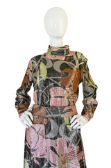 1970s Harry Levine Pink Print Lurex Lame Pocket Dress