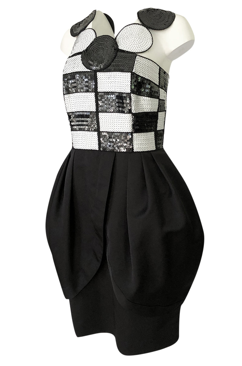 1980s Louis Feraud Graphic Dot & Block Sequin Bubble Skirt Dress