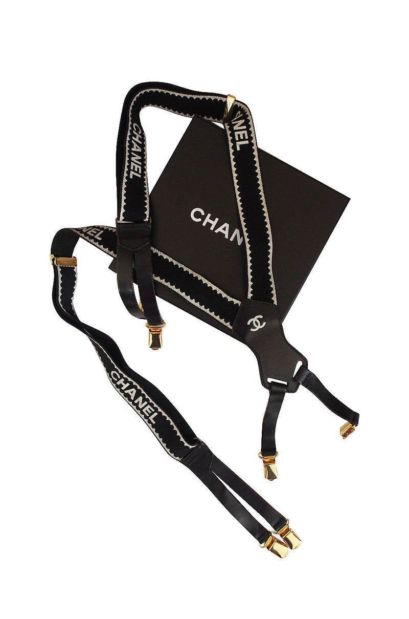 c.1994 Iconic Black and White Chanel Logo Suspenders