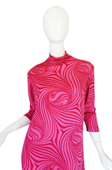1970s Pink Print Silk Jersey La Mendola Maxi Dress