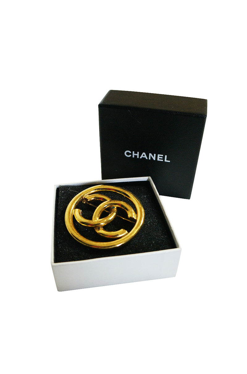 Vintage Gold Tone Chanel Logo Brooch