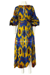 Recent Zazi Handmade Vintage Ikat Silk Blue & Gold Caftan Dress
