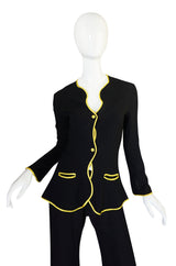1970s Yellow Trim Ossie Clark Moss Crepe Trouser Suit