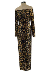 Iconic Fall 1989 Patrick Kelly Off Shoulder Leopard Stretch Velvet Dress
