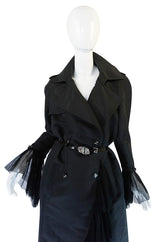 2006A Chanel Black Silk Tulle Edged Trench Coat