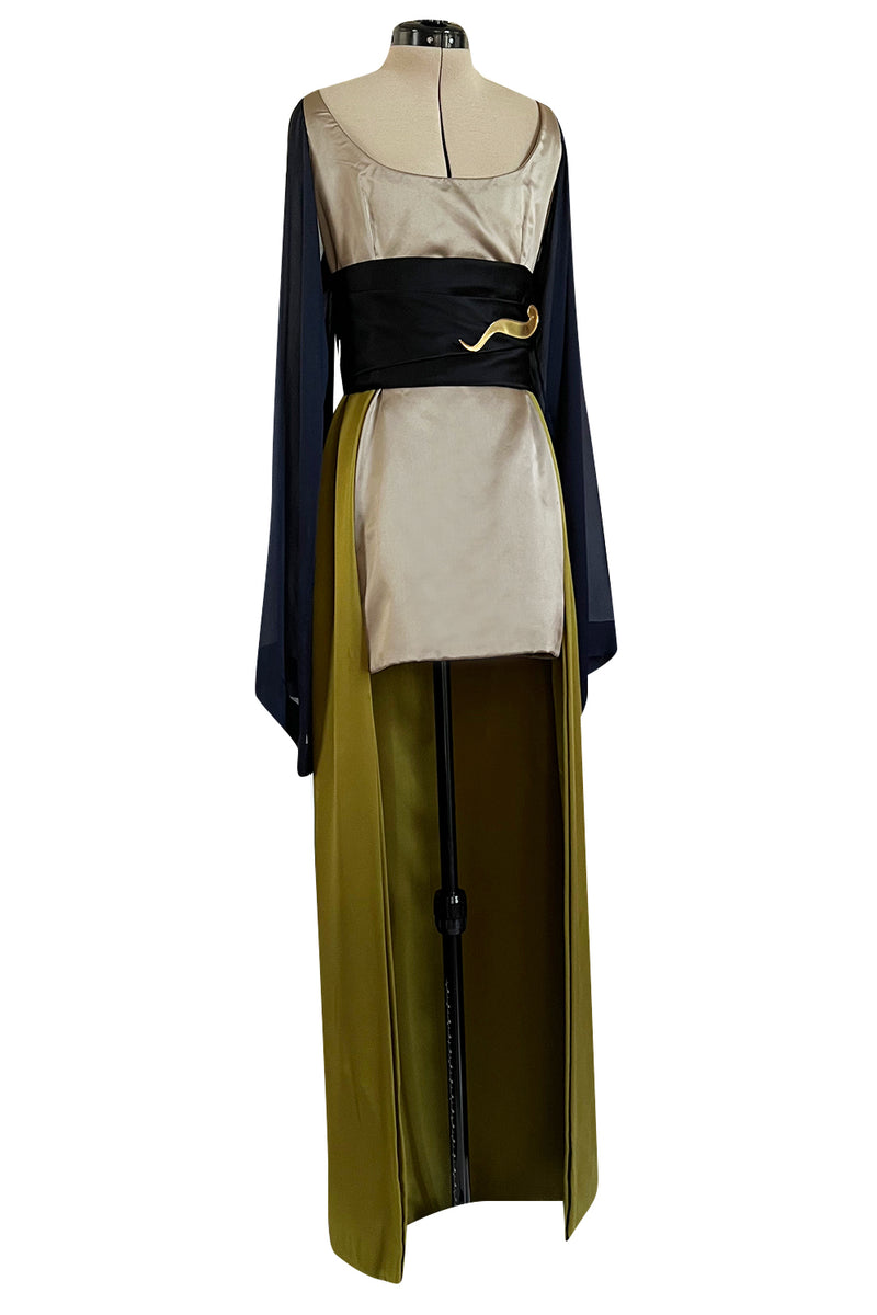 Fall 1994 Guy Laroche Haute Couture Runway Wide Sleeve Dress w Cumberbund & Back Skirt Panel