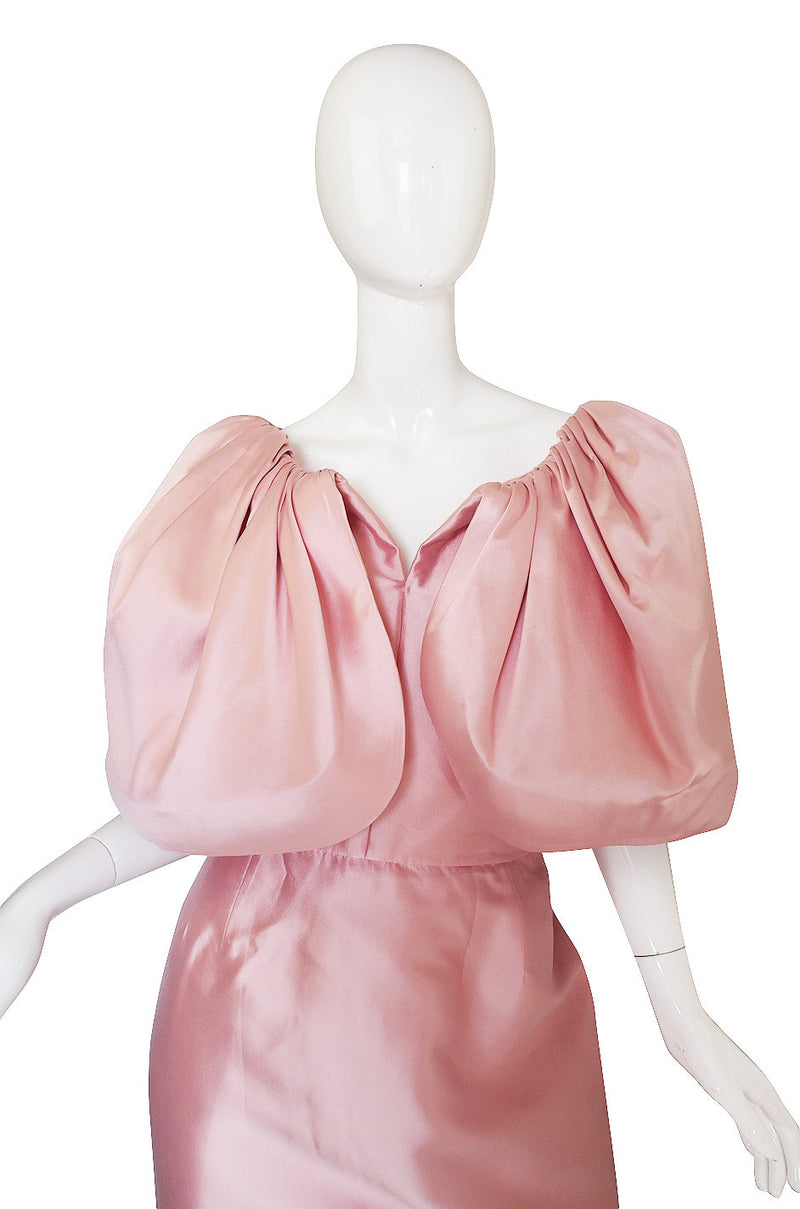 1980s Caped Pink Silk Oscar De La Renta Gown