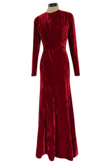 Extraordinary Fall 1998 Yves Saint Laurent Deep Red Moire Velvet Dress w Orginal Tag