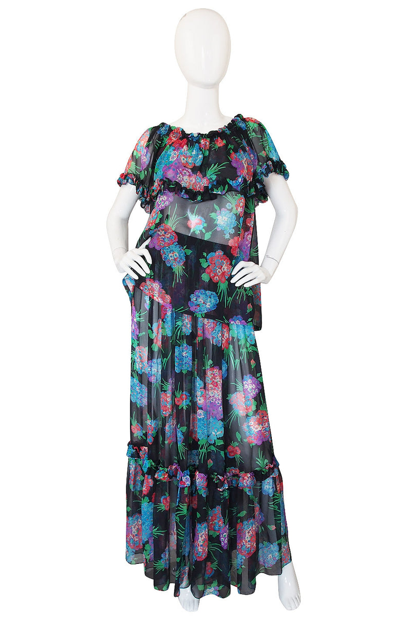 1970s Floral Silk Chiffon Yves Saint Laurent Set