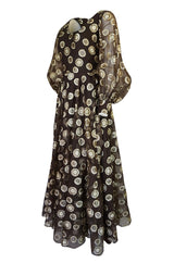 1960s Mr Blackwell Gold Metallic Lurex Dot Organza Dress