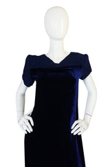 1980s Valentino Haute Couture Blue Silk Velvet Shift Dress