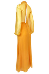 Spring 1972 James Galanos Couture Deep Yellow Silk & Chiffon Plunge Dress