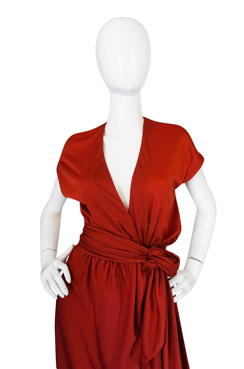 1970s Halston IV Rust Colored Jersey Wrap Dress