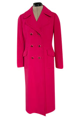Gorgeous 1970s Unlabeled Top Stitched Knit Jersey Coat in a Bright Joyful Raspberry Coral Colour