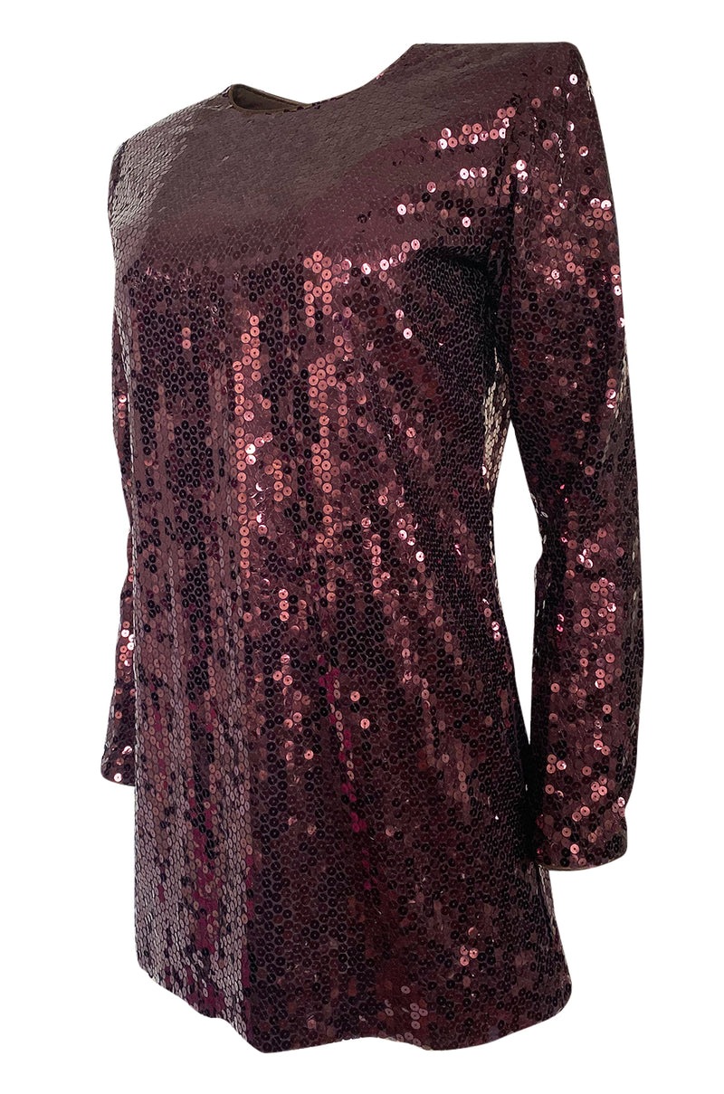 Fall 1996-97 Yves Saint Laurent Burgundy Sequin Micro Mini Dress or Tu Shrimpton Couture Fall 1996-97 Yves Saint Laurent Burgundy Sequin Micro Mini Dress or Tu Shrimpton Couture