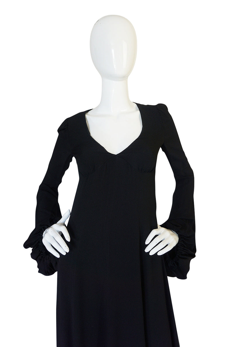 Documented 1970 Biba Bishop Sleeve Moss Crepe Dress