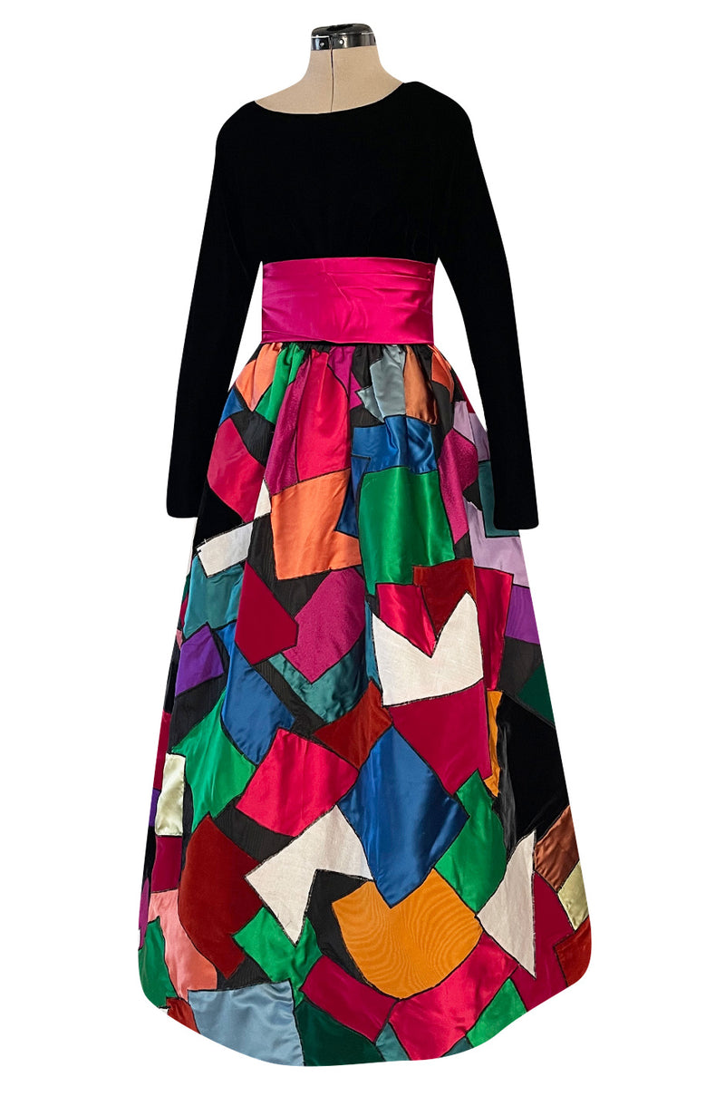 Iconic Fall 1980 Possible Yves Saint Laurent Haute Couture Dress Patchwork & Velvet Dress