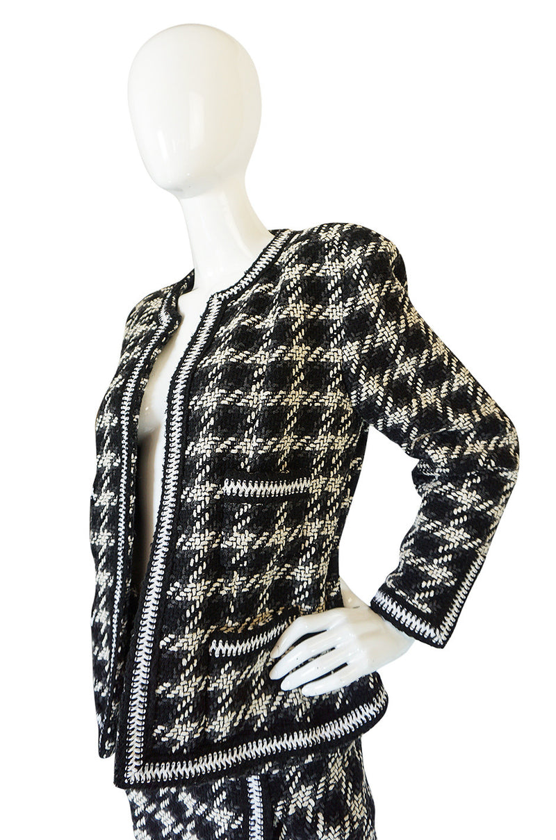 Rare 1980s Graphic Boucle Chanel Midi Length Skirt Suit