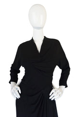 1950s Dorothy O'Hara Draped Front Black Crepe Dress