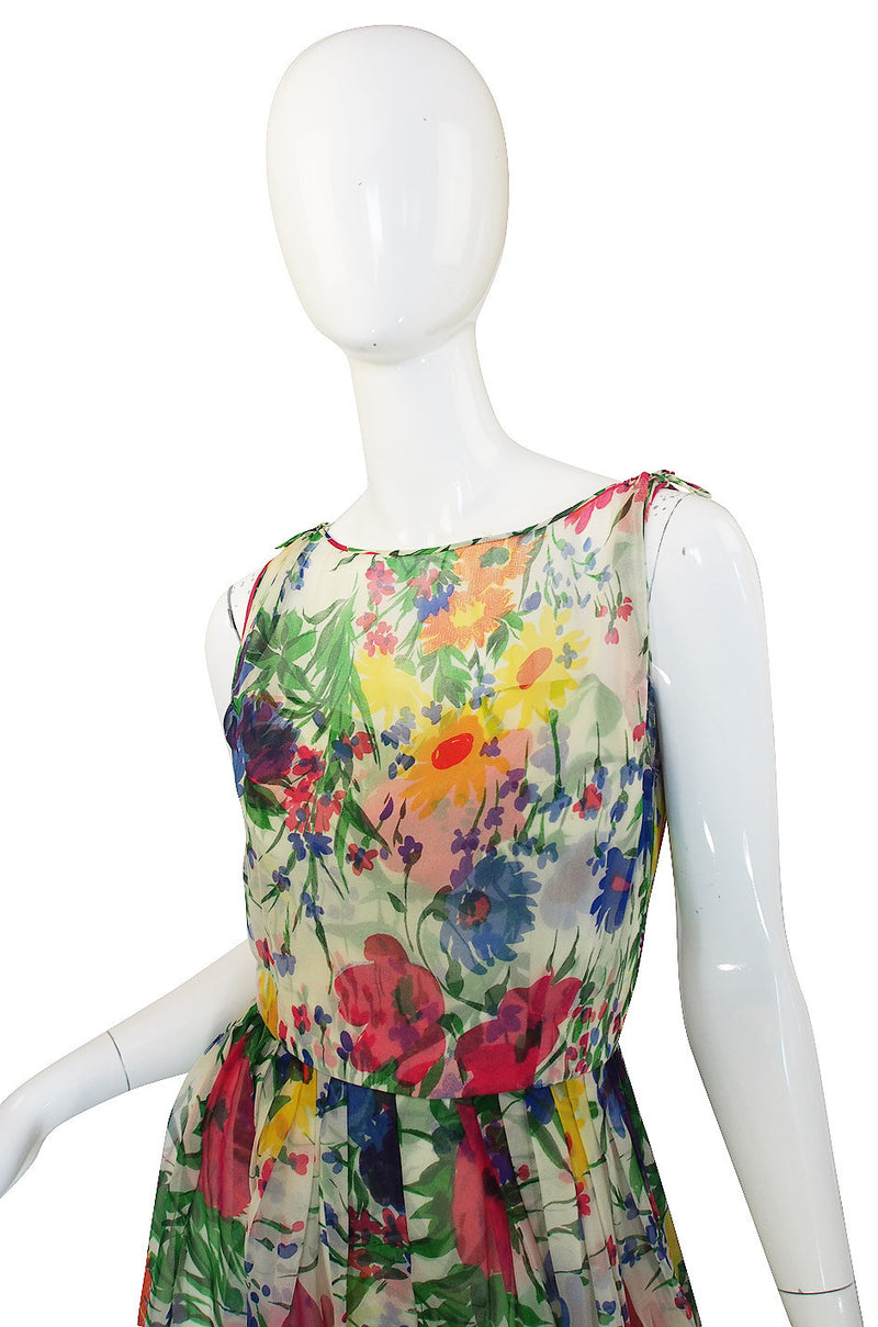 1950s Silk Chiffon Beautiful Floral Dress