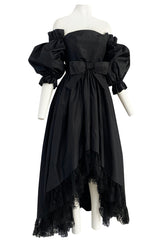 Important Fall 1959 Christian Dior by YSL Couture Black Silk Tafetta & Chantilly Lace Dress w Pouf Sleeves