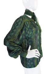 1980s Jean-Louis Scherrer Silk Chiffon Snake Print Top