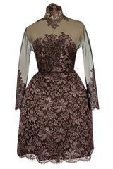 Extraordinary 1990s John Anthony Couture Deep Bronze Lace & Black Silk Netting Full Skirted Dress