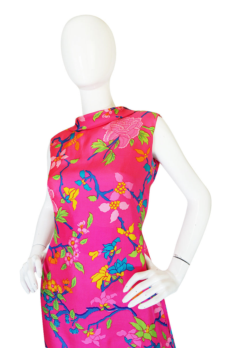 1970s Vibrant Pink Silk Twill Adele Simpson Dress