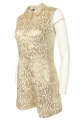 1970s Lanvin Metallic Gold Lame & Ivory One Piece Playsuit Jumpsuit