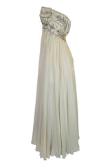 1970s Bob Mackie Beaded Strapless Ivory Silk Chiffon Dress