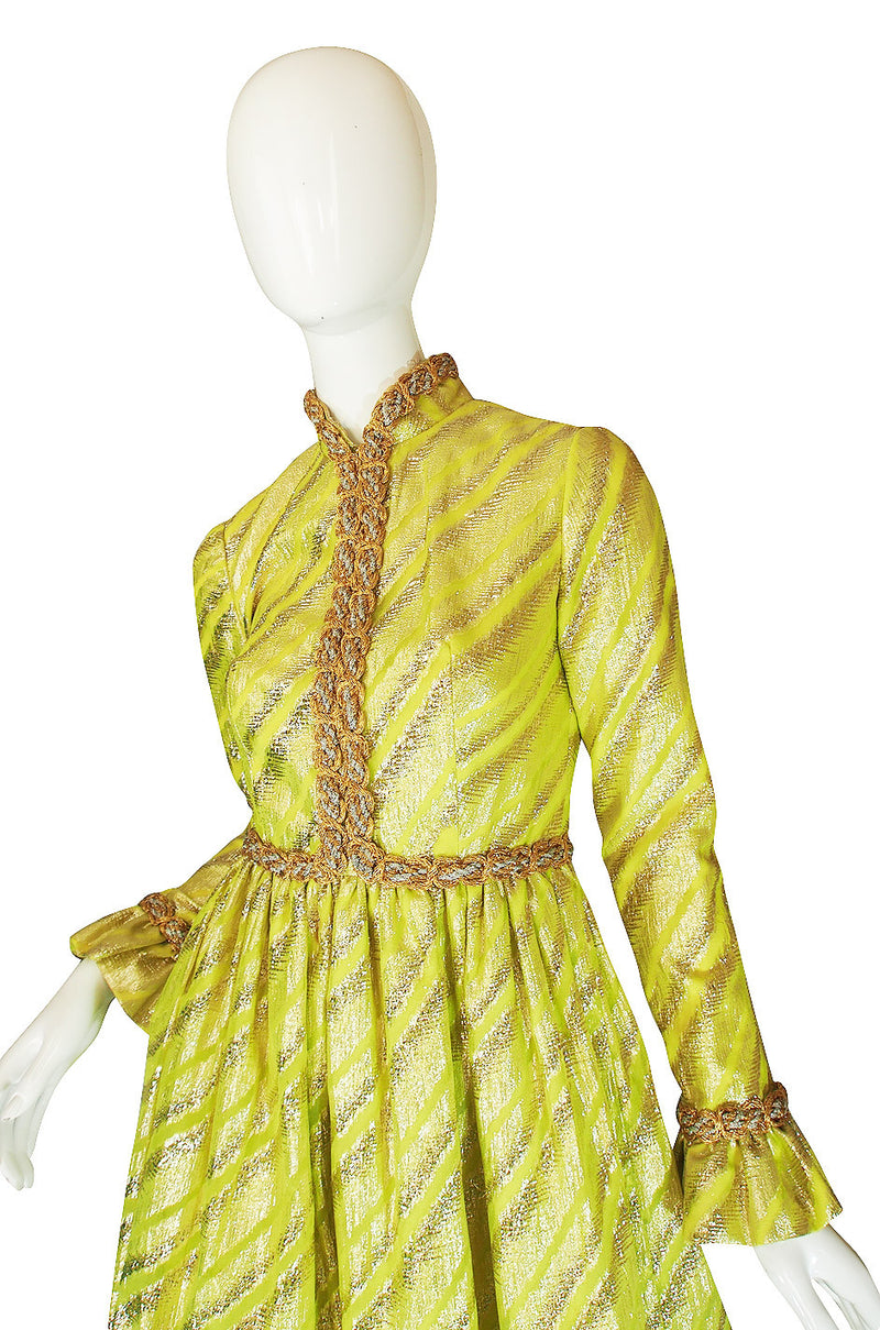 1960s Oscar de la Renta Green & Gold Silk Gown