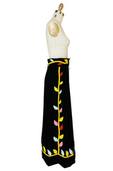 1970s Malcolm Starr Bright Flower Felt Applique on Velvet Skirt