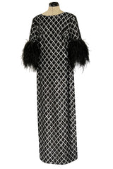Gorgeous Fall 2019 Huishan Zhang Runway Black & Silver Sequin Dress w Feather Sleeves