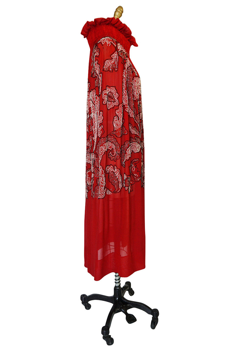 1920s House of Adair Densely Beaded Red Silk Cape
