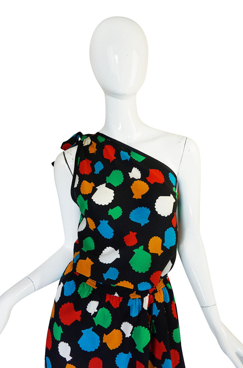 1970s One Shoulder Yves Saint Laurent Silk Dress Set