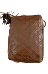 c. 1990 Chanel Quilted Camera Bag w Fringe Tassel & Front Flap Pocket