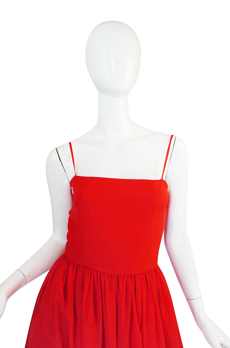 Beautiful 1970s Red Silk and Chiffon Lanvin Dress