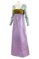 1960s Teal Traina by Geoffrey Beene Lavender Olive & Turquoise Silk Banded Bodice Dress